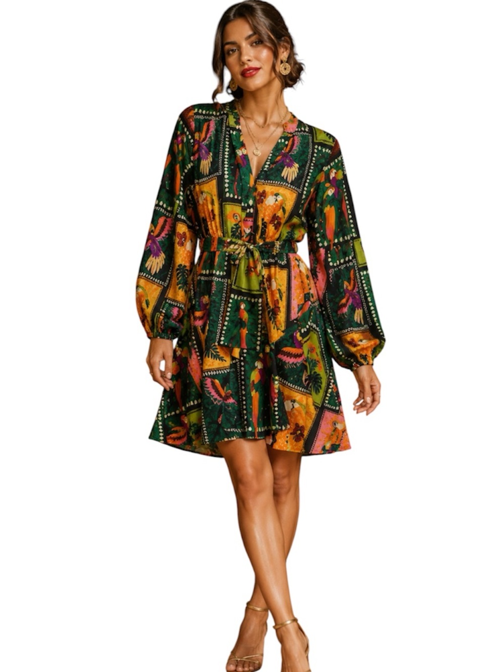Live 4 Truth Women’s XL Vibrant Tropical Dress Macaws Parrots Bold Colorful Fun